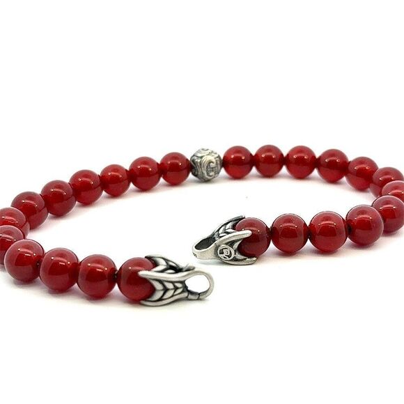 David Yurman Carnelian Carved Prayer Beads Bracelet 8.5" Silver Estate DY552 - Picture 10 of 12